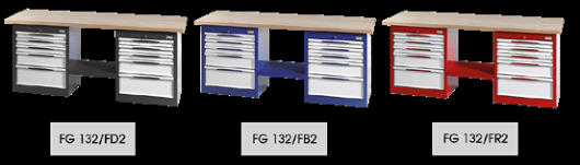 Fasano Tools Banco Da Lavoro 2.0Mt Con Ripiano In Faggio E 2 Cassettiere - 3001 2000x745x910
