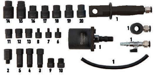 Fasano Tools Set Utensile Pneumatico Per Estrazione Elettro-Iniettori - 9-Adattatore M22*1.5xM14x33L
