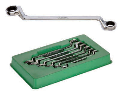 Fasano Tools Set 6 Chiavi Doppie Curve Con Cricco Reversibile - 8x9, 10x11, 12x13, 14x15, 16x18, 17x19mm